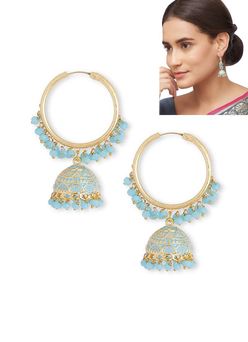 Sky Blue Party Wear Kundan Jhumka New Jhumka Design For Party And Functions Latest Earrings Collection 1925